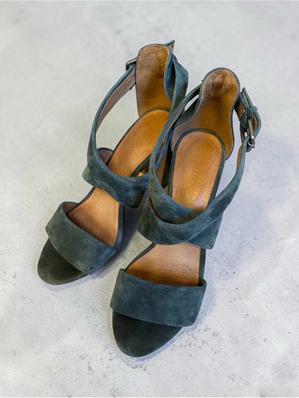 J. Crew Women's Suede Strappy Sandals in Teal Green